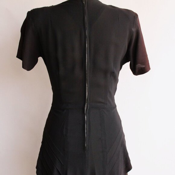 Vintage 1940s Dress, Black Rayon Dress With Soutache Trim, Peplum, and Shoulder - Picture 6 of 10